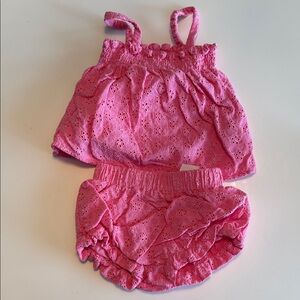 Posh Peanut Aurora Pink Eyelet Smocked Tank Bummie Set
